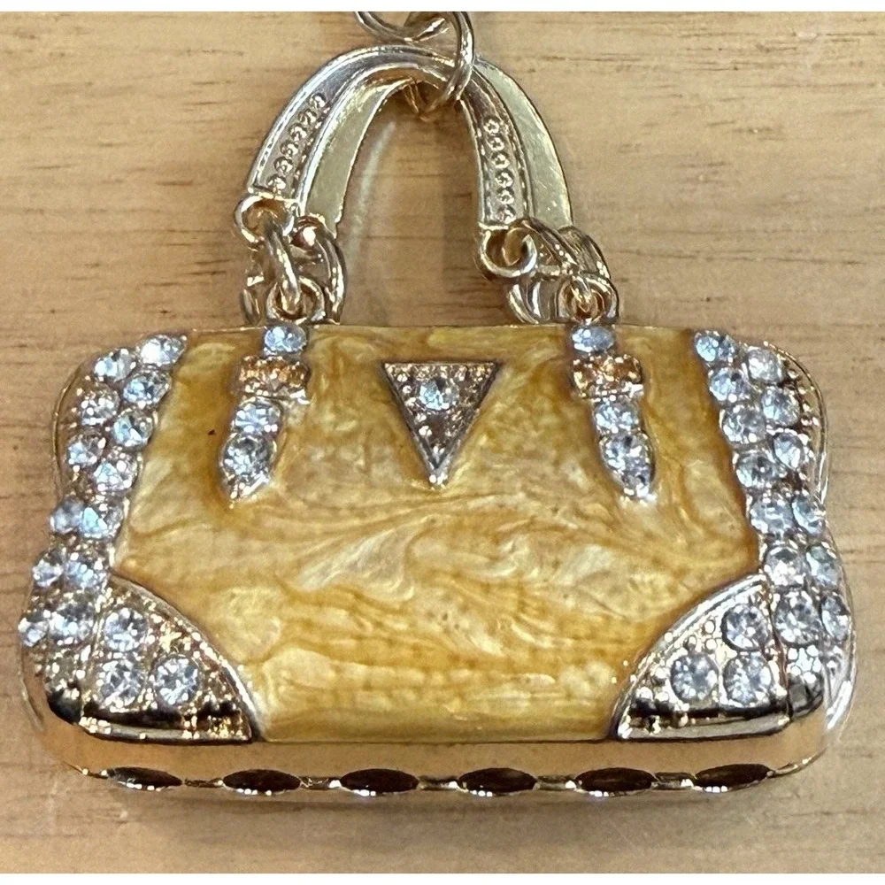 Yellow Large Gold Tone Purse-Shape Bling Key‎ Chain Fob Purse Charm NEW